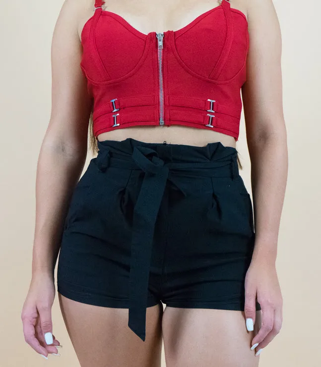 Black Paper Bag Waist Shorts