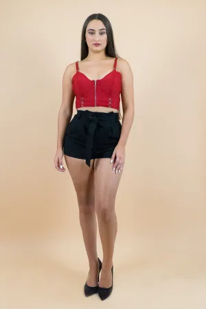 Black Paper Bag Waist Shorts