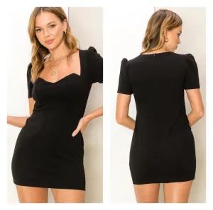 Black Short Sleeve Cocktail Mini Dress