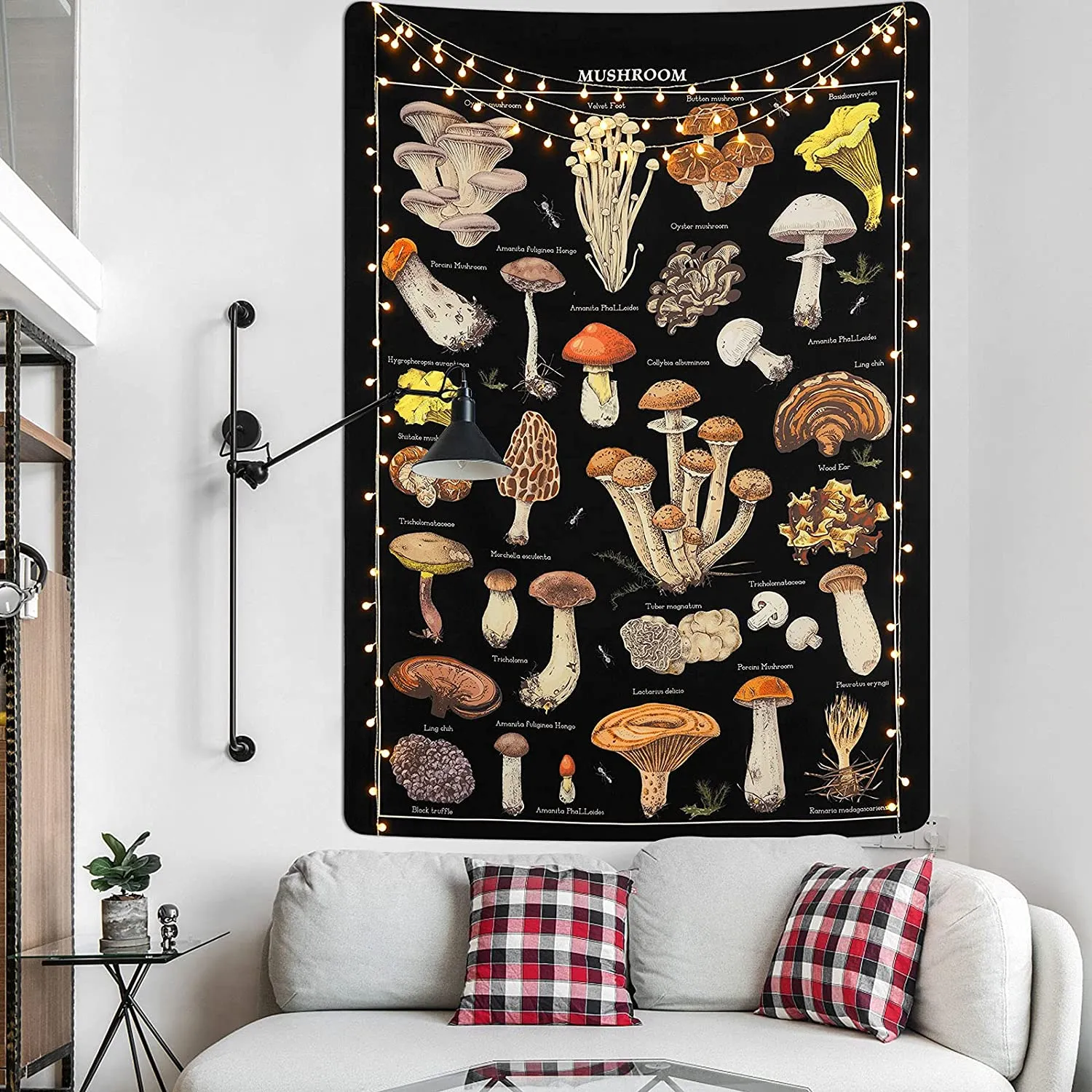 Black Vintage Mushroom Tapestry
