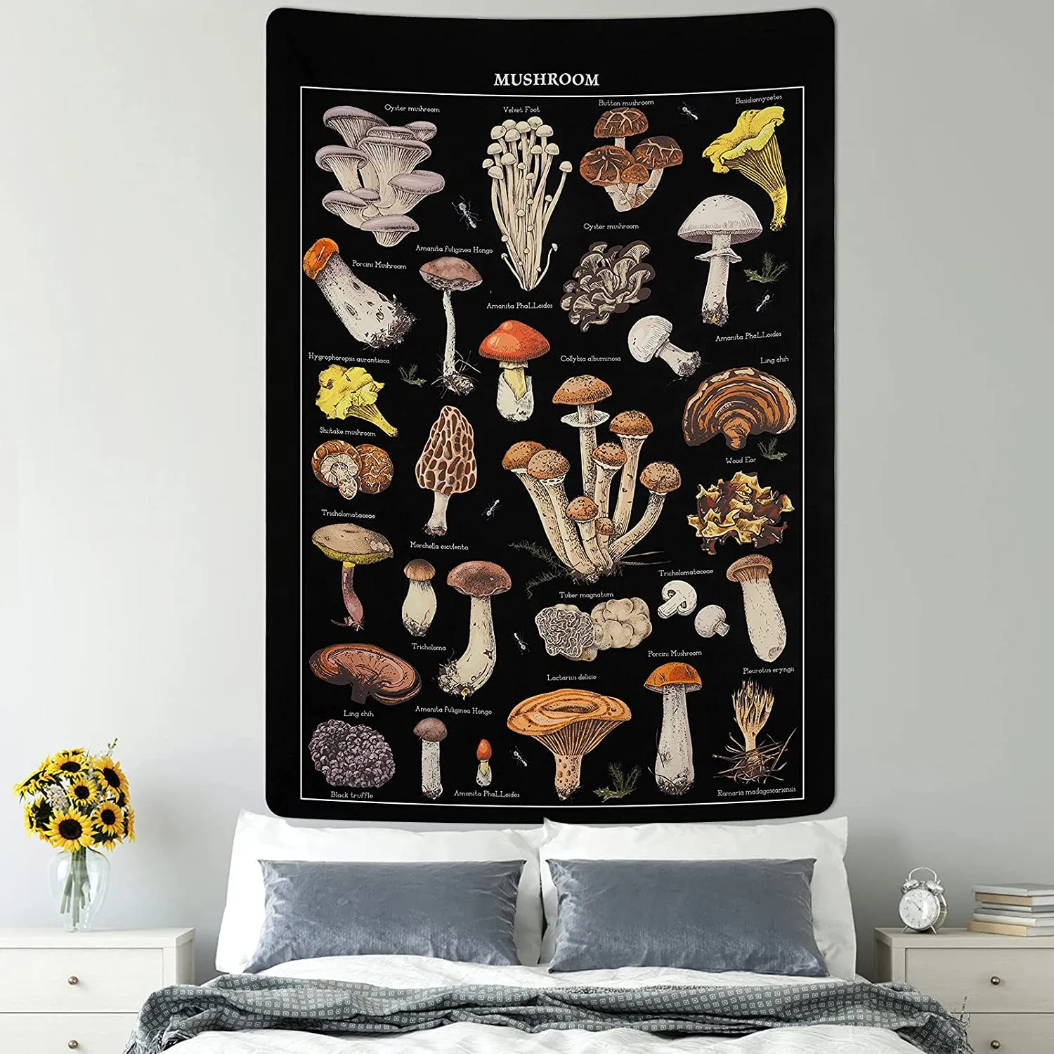 Black Vintage Mushroom Tapestry