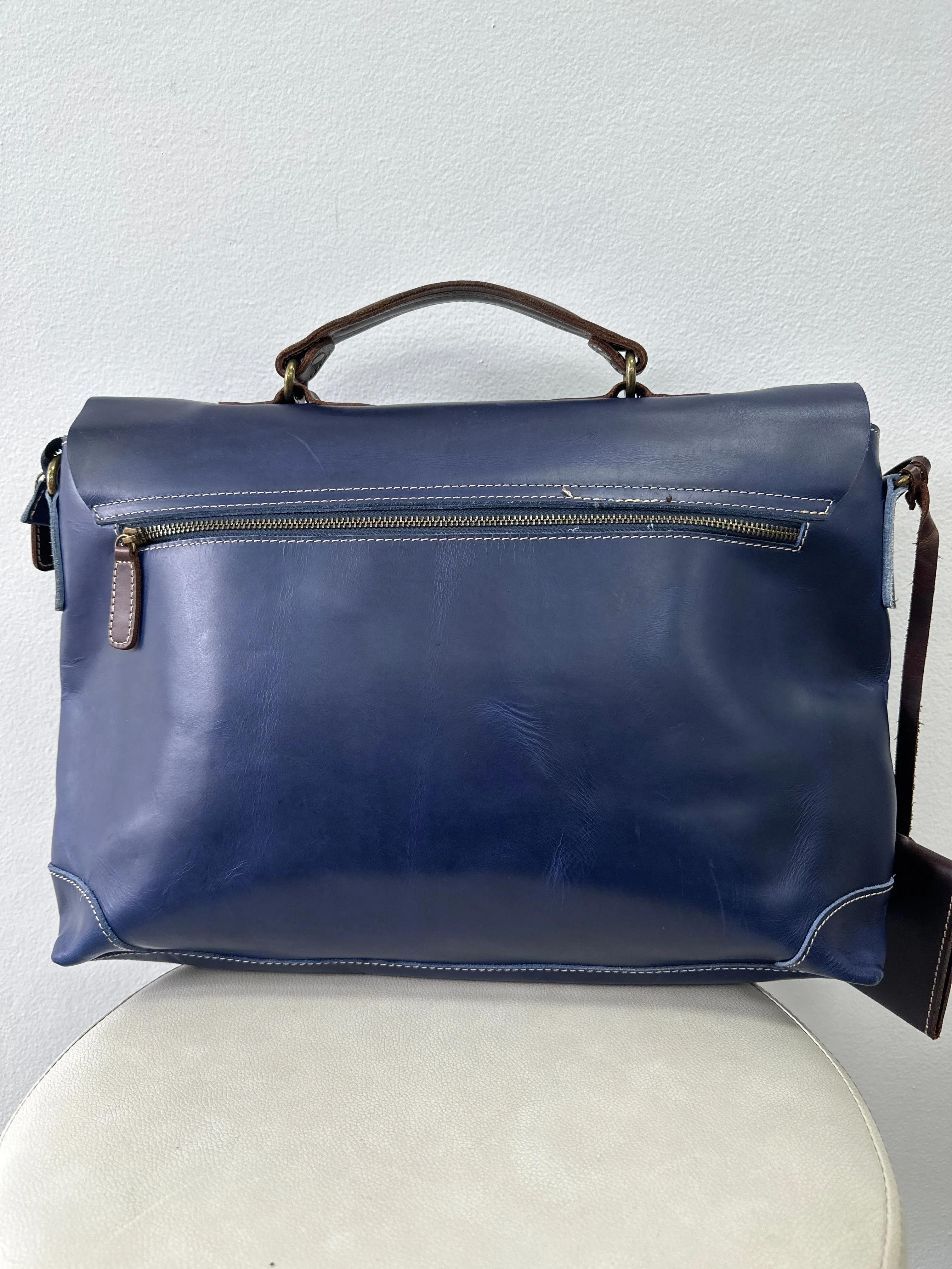 Blue and Brown Leather Briefcase