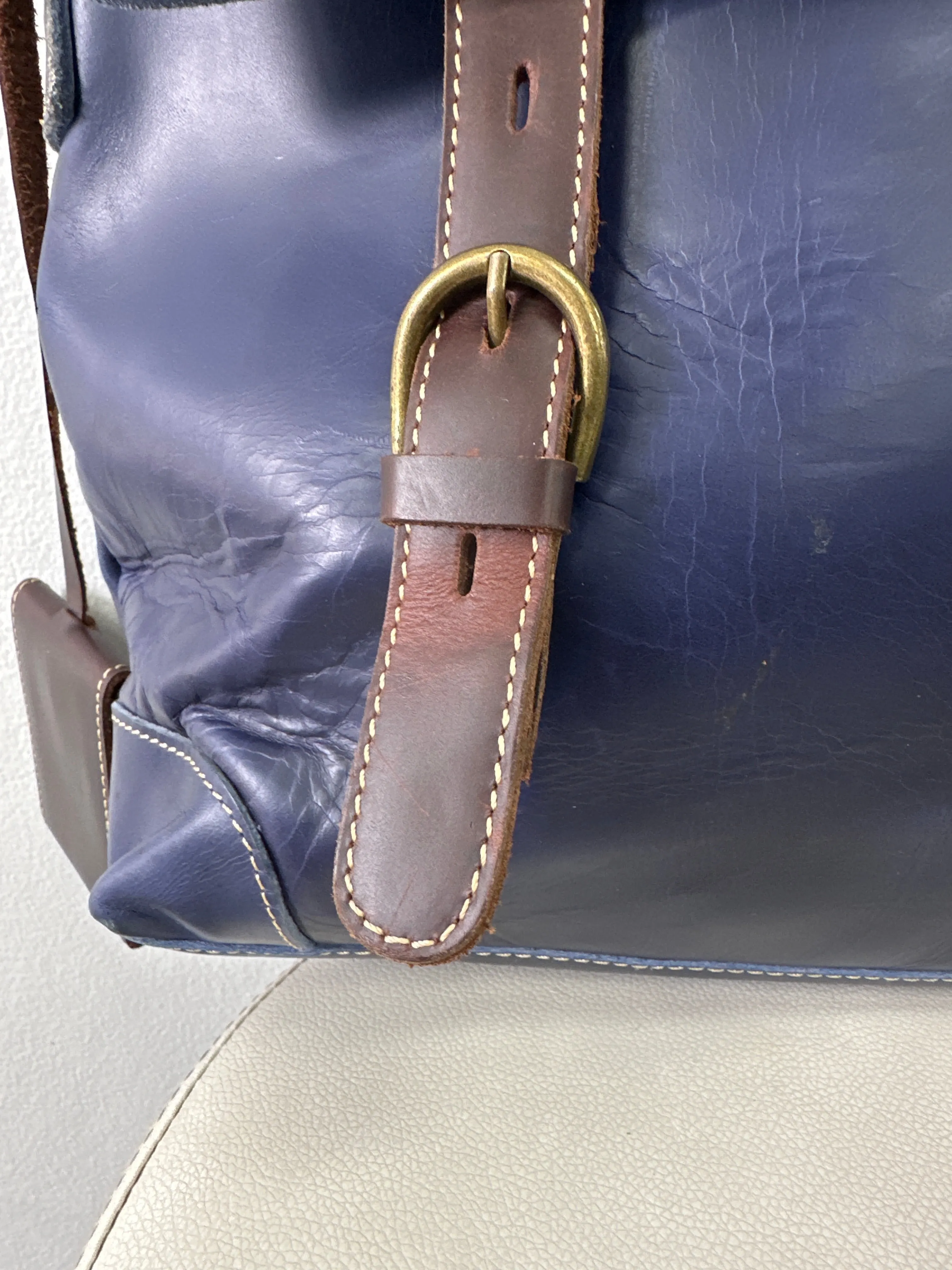 Blue and Brown Leather Briefcase