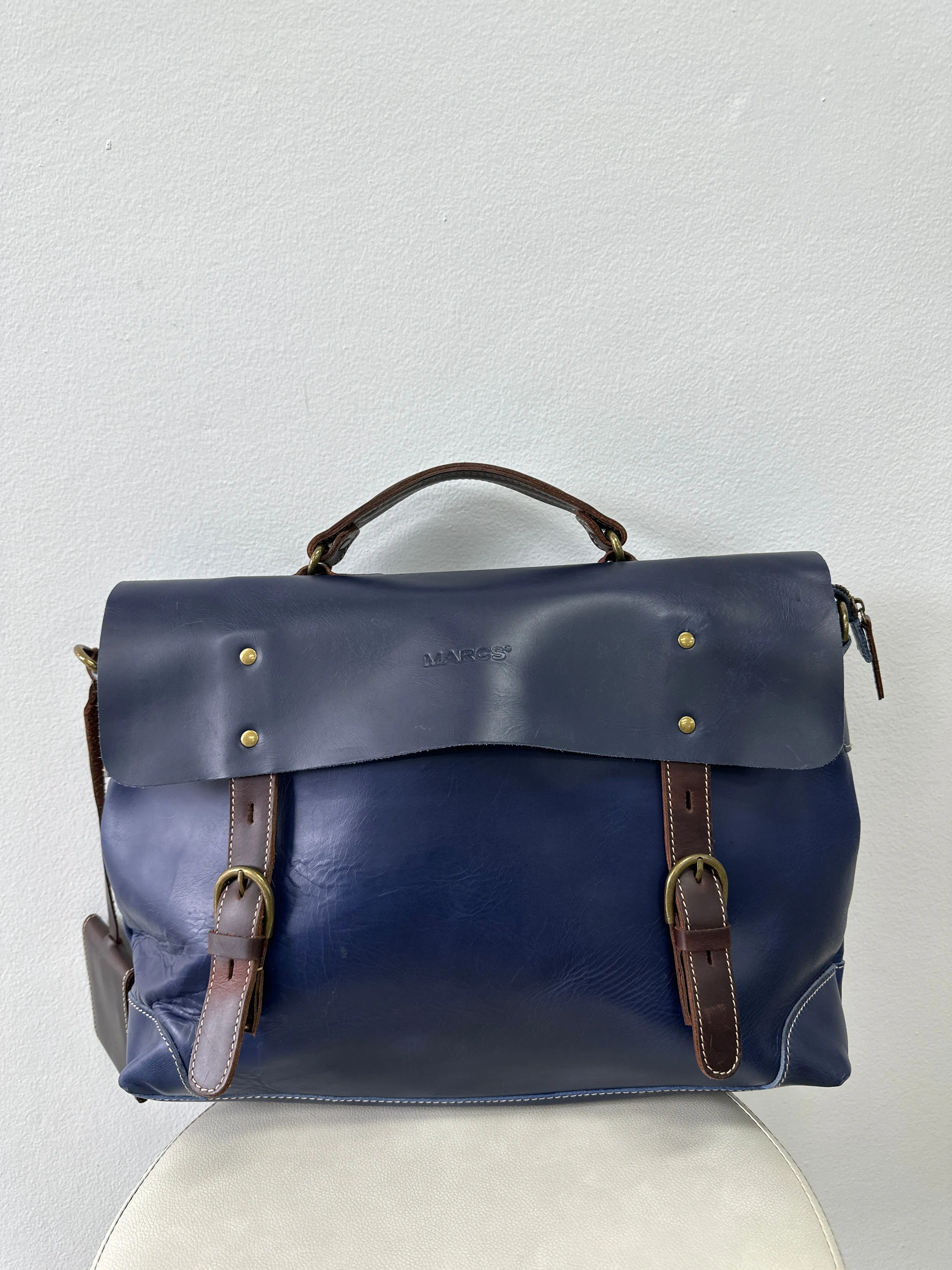 Blue and Brown Leather Briefcase