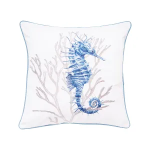 Blue Seahorse and Coral Indoor Outdoor Pillow