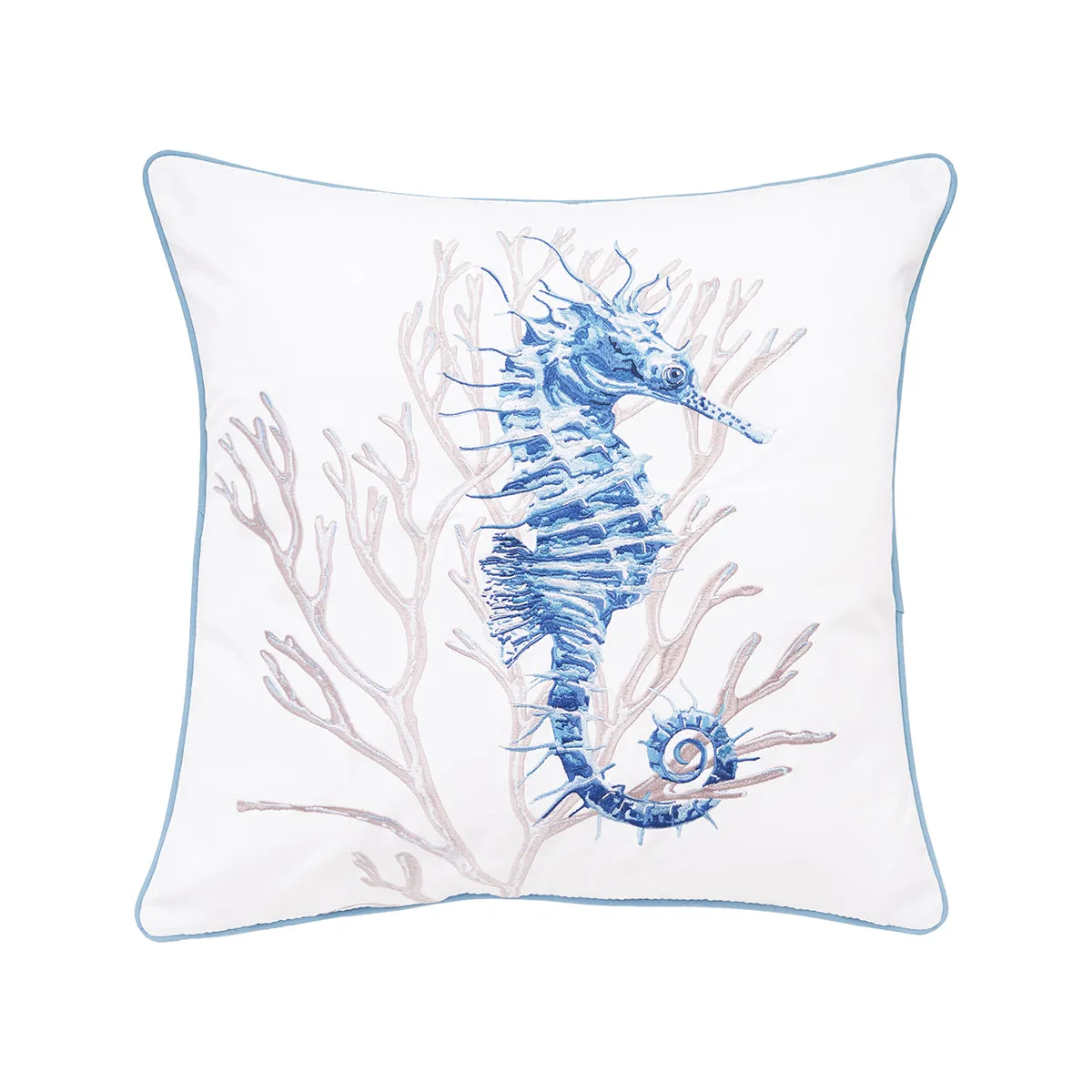 Blue Seahorse and Coral Indoor Outdoor Pillow