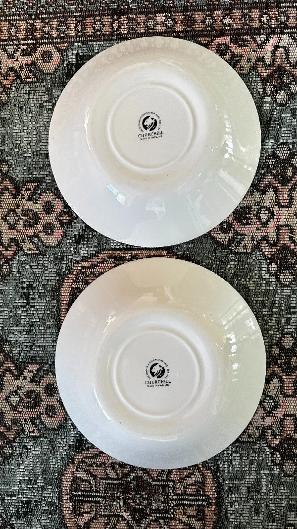 Blue Willow Shallow Rim Bowls, Pair, Churchill England