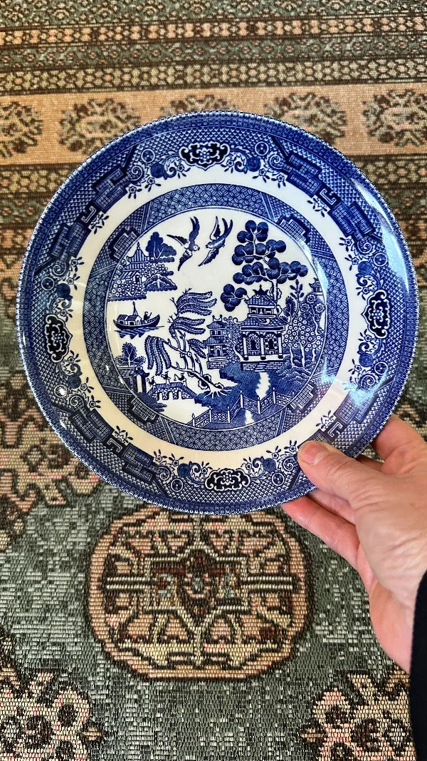 Blue Willow Shallow Rim Bowls, Pair, Churchill England