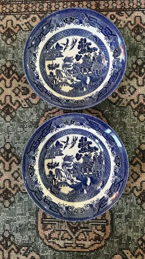 Blue Willow Shallow Rim Bowls, Pair, Churchill England