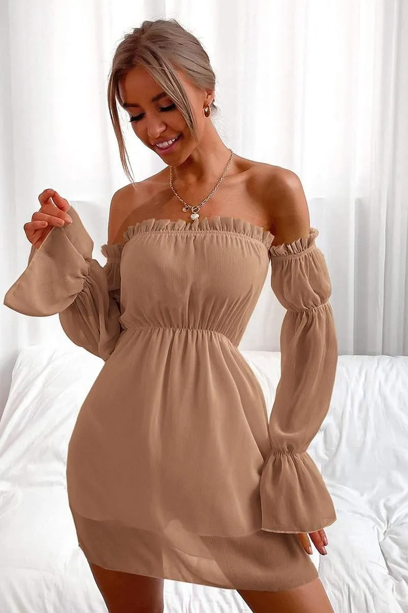 Bohemian Cream Off the Shoulder Mini Dress