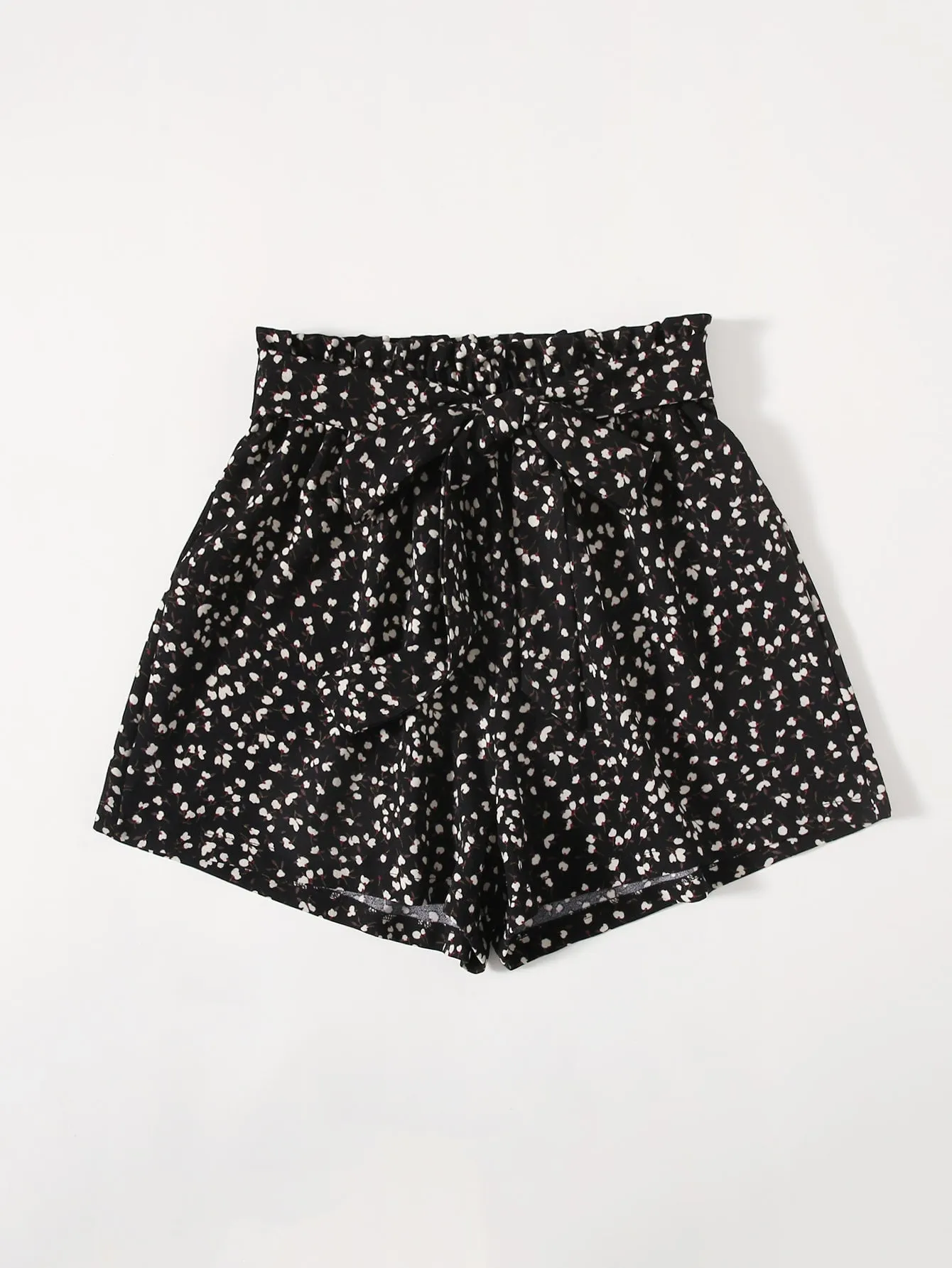 Boho Ditsy Floral Paper Bag Waist High Waist Women Shorts