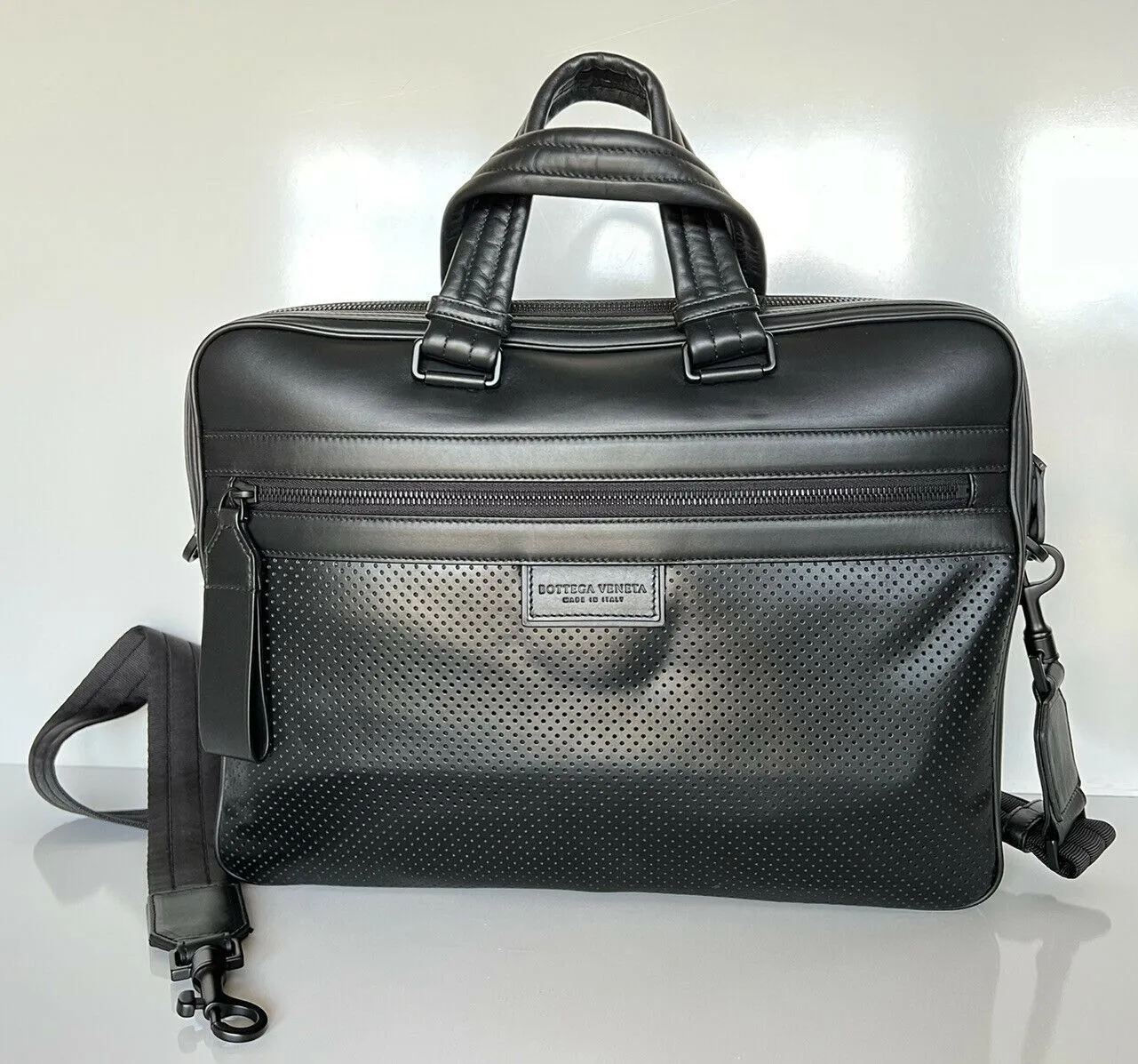 Bottega Veneta Perforated Leather Ultra-light Black Briefcase 570991 NWT 2750