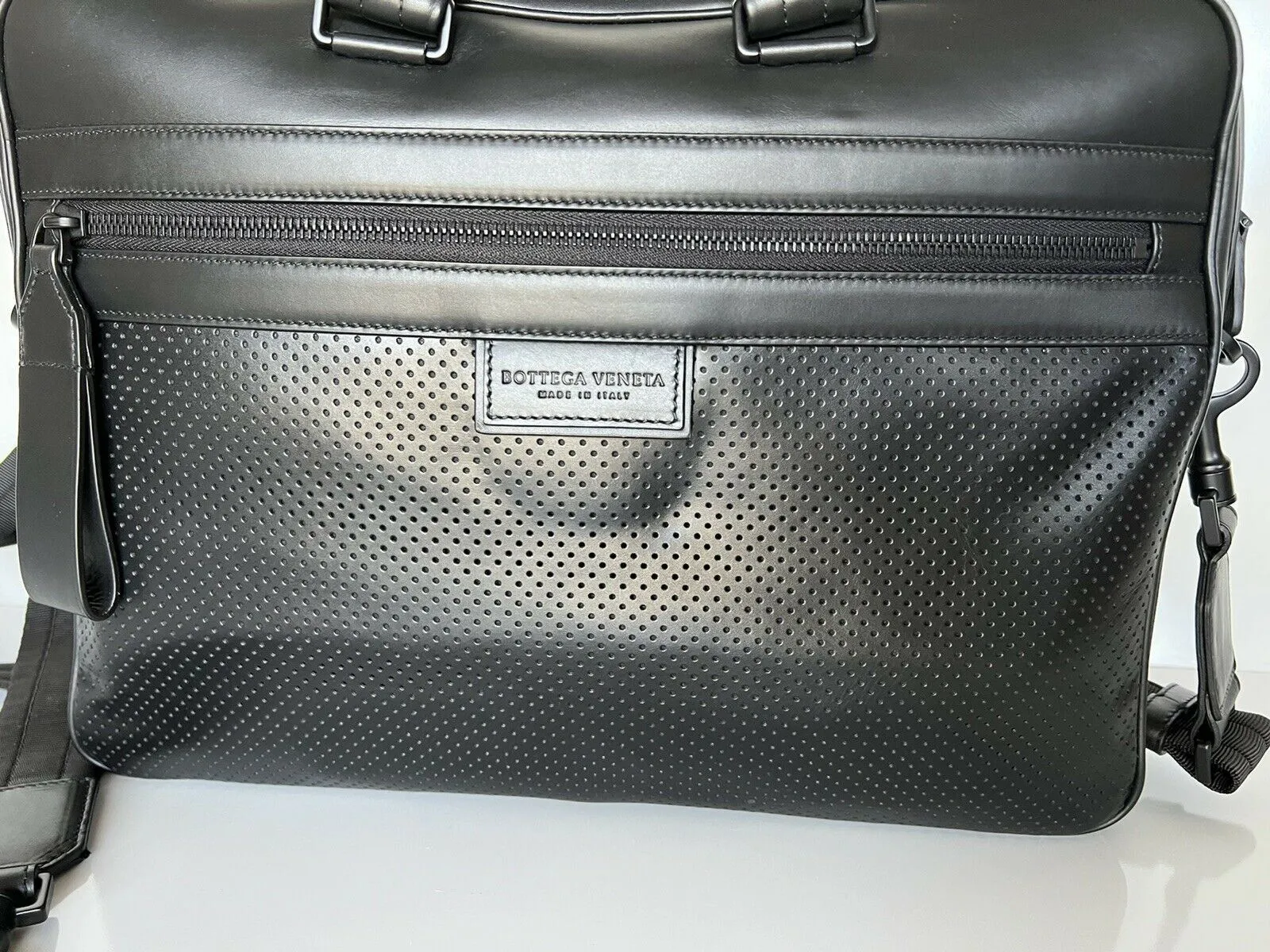 Bottega Veneta Perforated Leather Ultra-light Black Briefcase 570991 NWT 2750