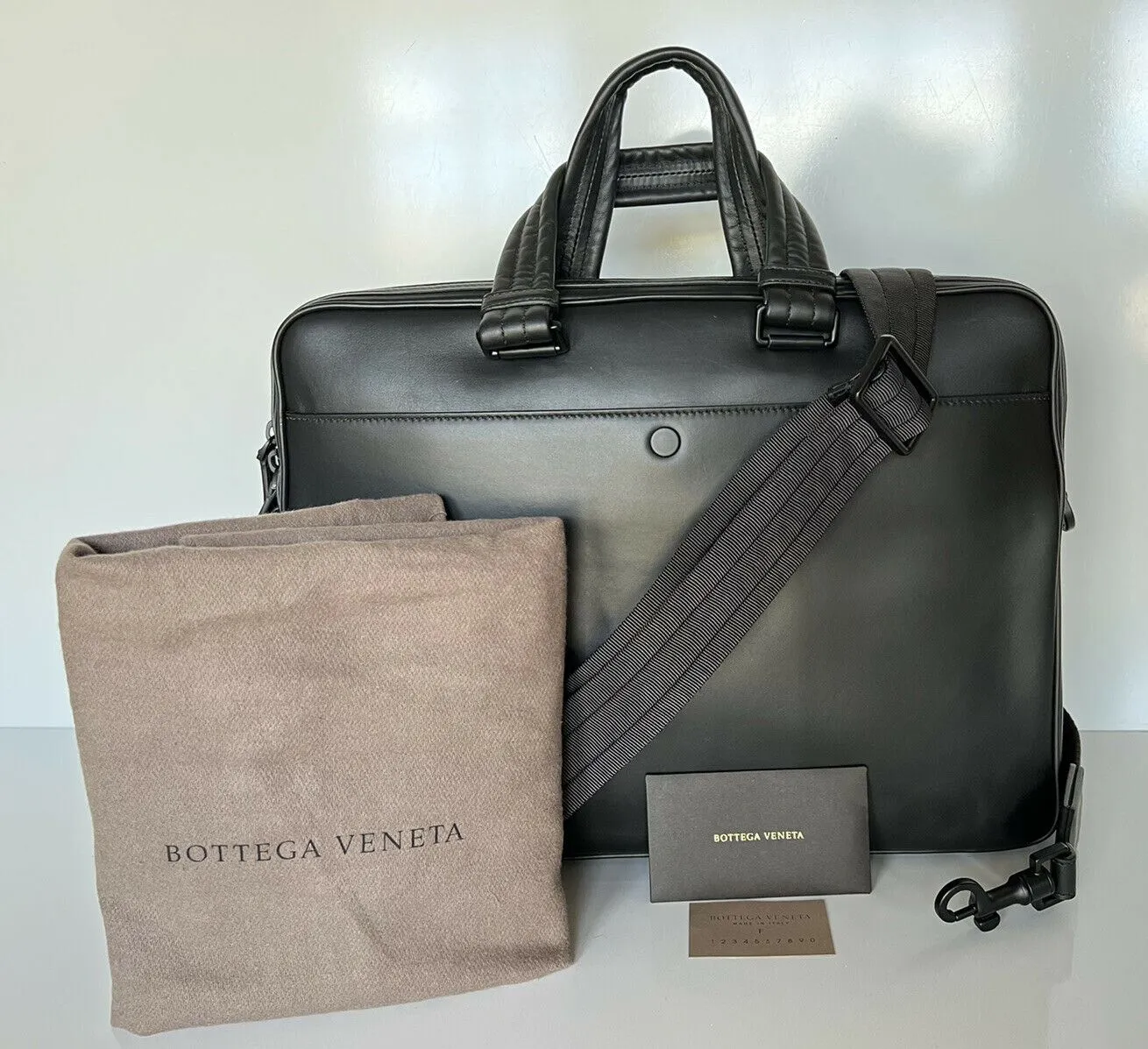 Bottega Veneta Perforated Leather Ultra-light Black Briefcase 570991 NWT 2750