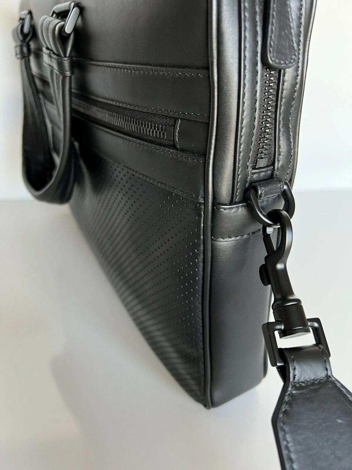 Bottega Veneta Perforated Leather Ultra-light Black Briefcase 570991 NWT 2750