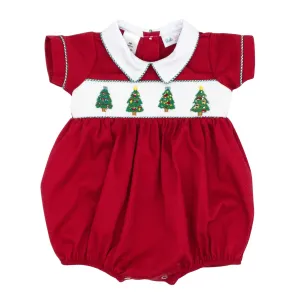 Boys Christmas Trees Smocked Bubble - FINAL SALE
