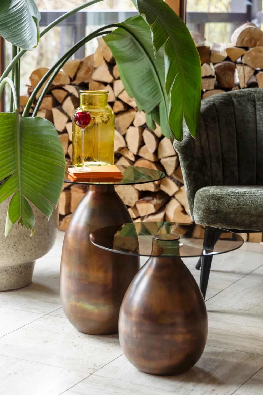 Brown Glass Side Table Set (2) | Dutchbone Selene