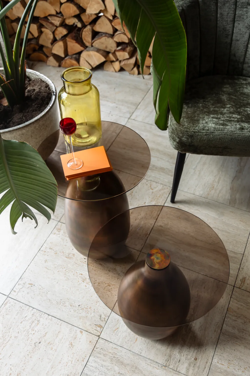 Brown Glass Side Table Set (2) | Dutchbone Selene