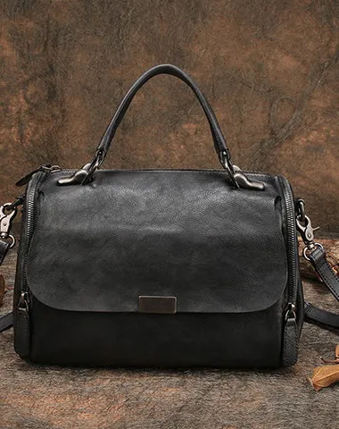 Brown Vintage Womens Leather Handbag Purse Handbag Rivet Shoulder Bag for Ladies