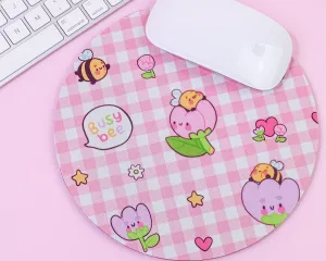 Bumblebutt Bee Mouse Mat | Pink Gingham Desk Pad | Kawaii Cottagecore Office Decor | Aesthetic Gaming Mat