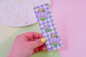 Bumblebutt Purple Gingham Bookmark | Cute Kawaii Floral Tulip Bookmark for Book Lovers & Cottagecore Stationery Gift