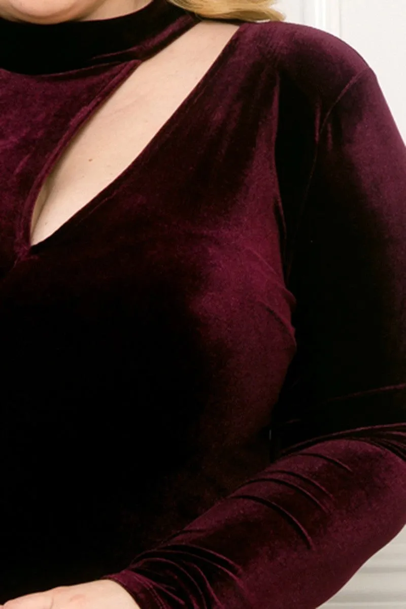 Burgundy Velvet Long Sleeve Mini Dress