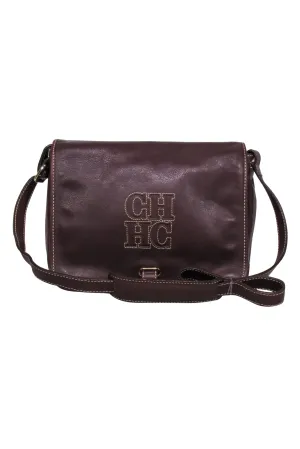 Carolina Herrera - Brown Leather Fold Over Crossbody