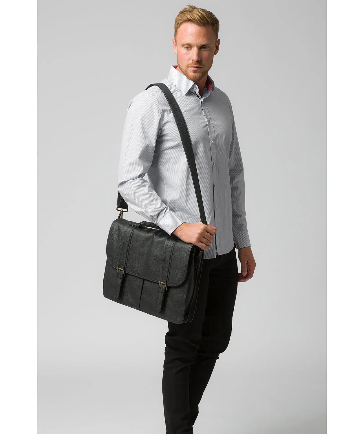 'Caxton' Black Leather Briefcase