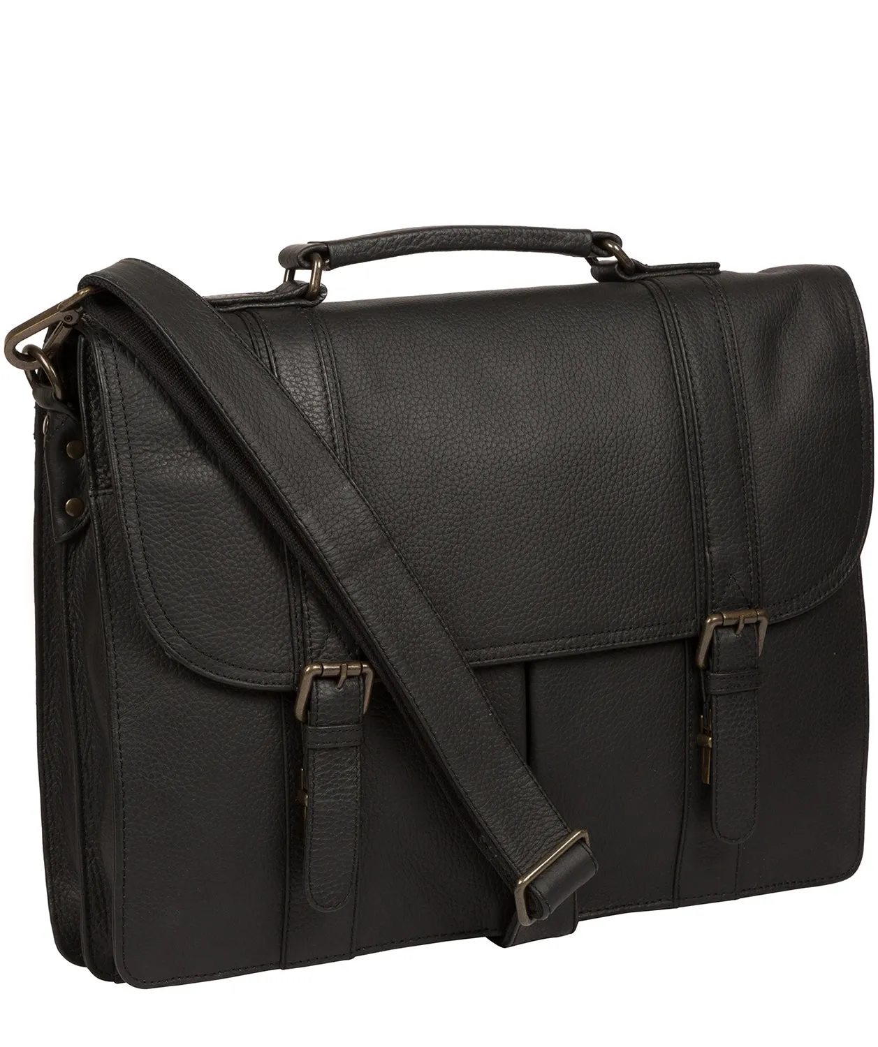 'Caxton' Black Leather Briefcase