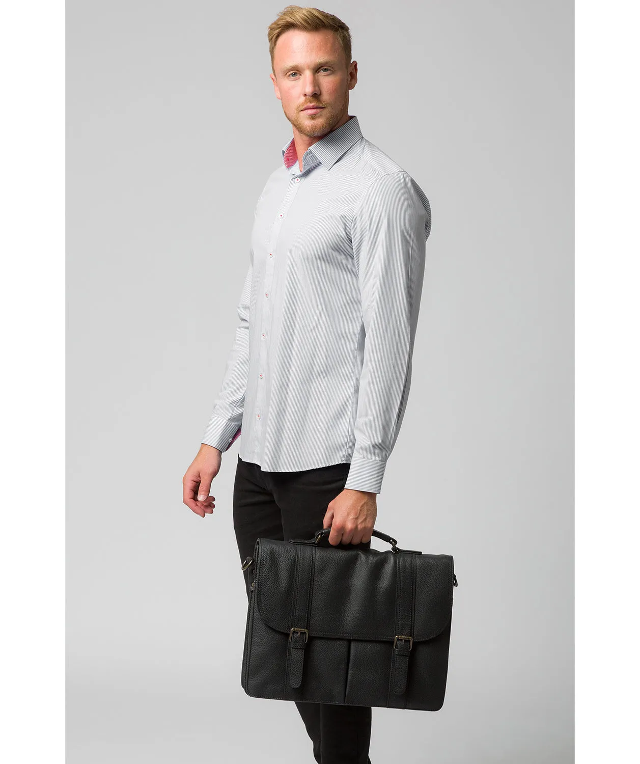 'Caxton' Black Leather Briefcase