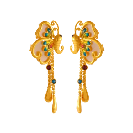 Charming Butterfly Shape 22k Gold Jewellery Set In Meenakari Style