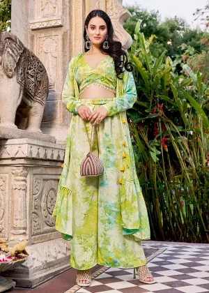 Charming Green Printed Koti Style Co-Ords Indo-Western Suit