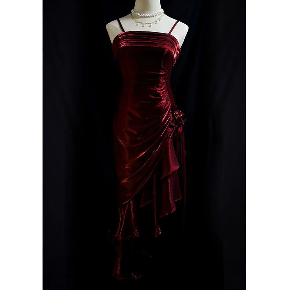 Charming Mermaid High Low Satin Straps Party Dress Vintage Style Prom Dress