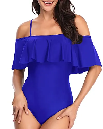 Charming Vintage Style Ruffle One Piece Swimsuit For Women-Royal Blue