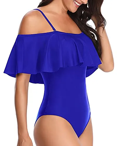 Charming Vintage Style Ruffle One Piece Swimsuit For Women-Royal Blue