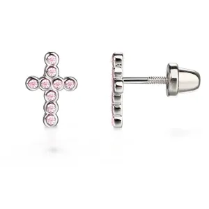 CHE Sterling Silver Pink CZ Cross Earrings