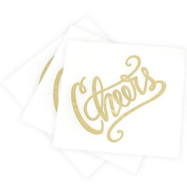 Cheers Cocktail Napkins - White & Gold