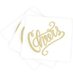 Cheers Cocktail Napkins - White & Gold