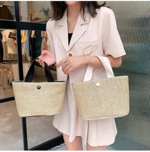 Chic Boho Beach Babe Seaside Straw Tote Bag