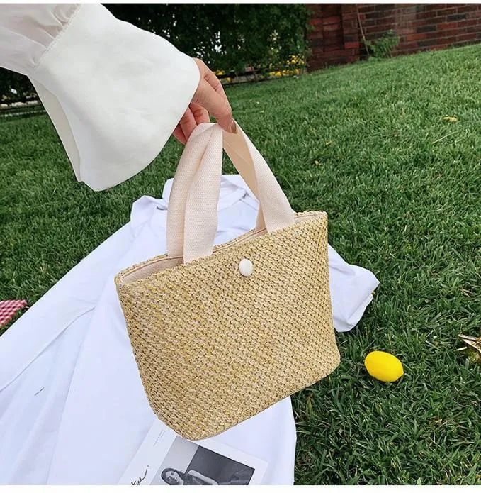 Chic Boho Beach Babe Seaside Straw Tote Bag