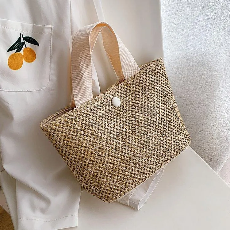 Chic Boho Beach Babe Seaside Straw Tote Bag