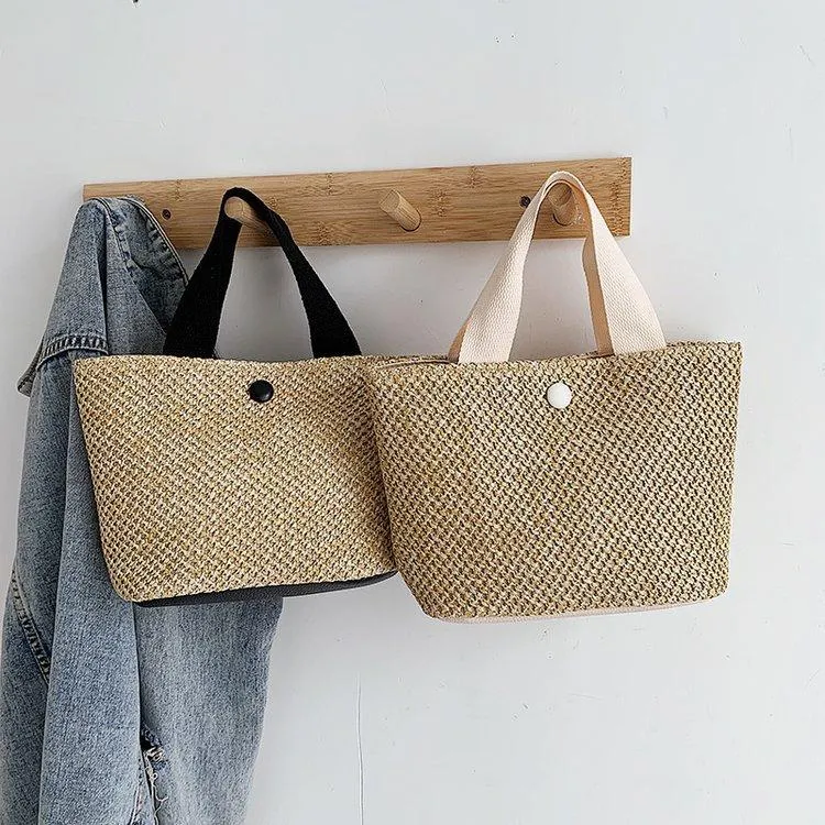 Chic Boho Beach Babe Seaside Straw Tote Bag