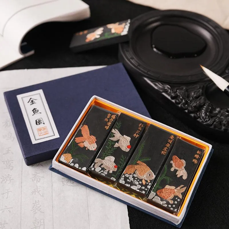 Chinese style old ink block lampblack ink pine smoke ink set hardcover calligraphy utensils Chinese traditional ink painting NP-090056