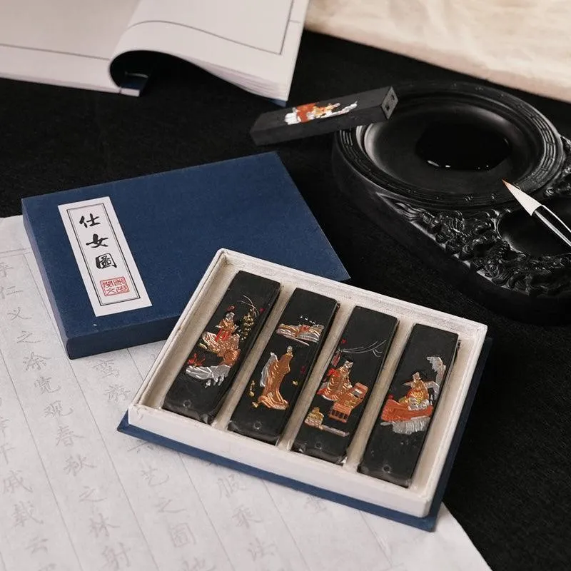 Chinese style old ink block lampblack ink pine smoke ink set hardcover calligraphy utensils Chinese traditional ink painting NP-090056