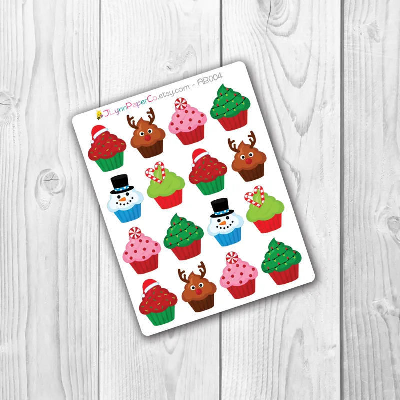 Christmas Holiday Cupcake Stickers | AB008