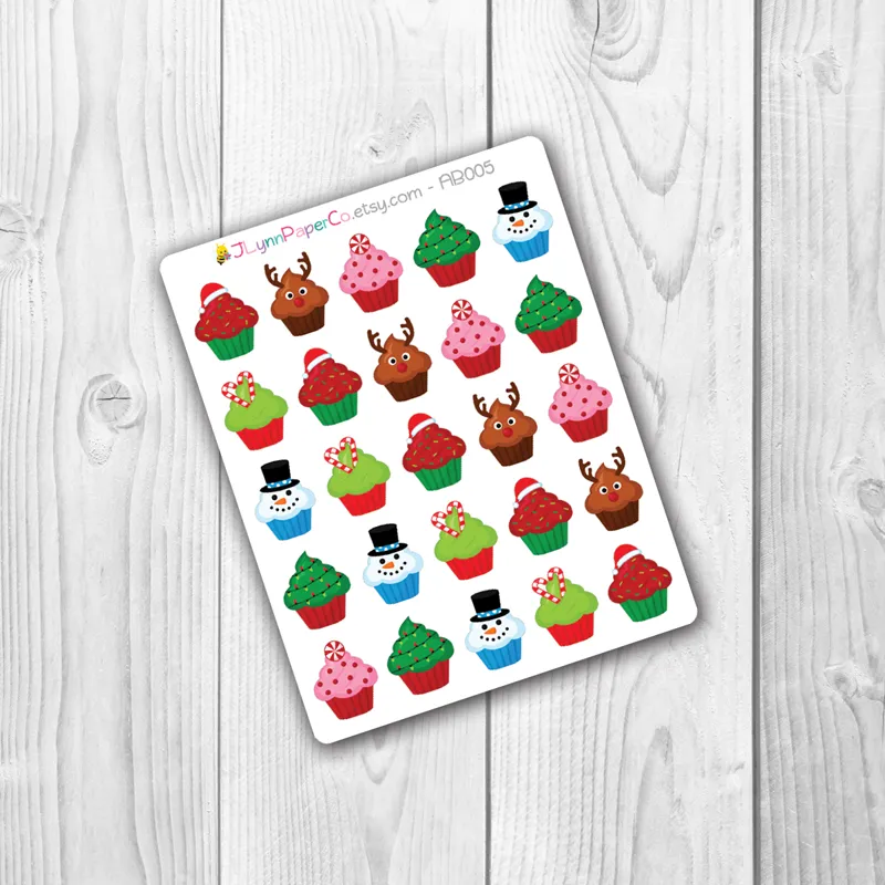 Christmas Holiday Cupcake Stickers | AB008