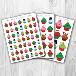 Christmas Holiday Cupcake Stickers | AB008