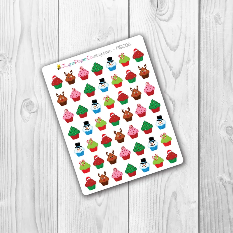Christmas Holiday Cupcake Stickers | AB008