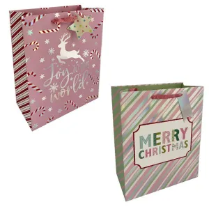 Christmas Pink Stripes Gift Bag - 23cm x 26cm x 10cm