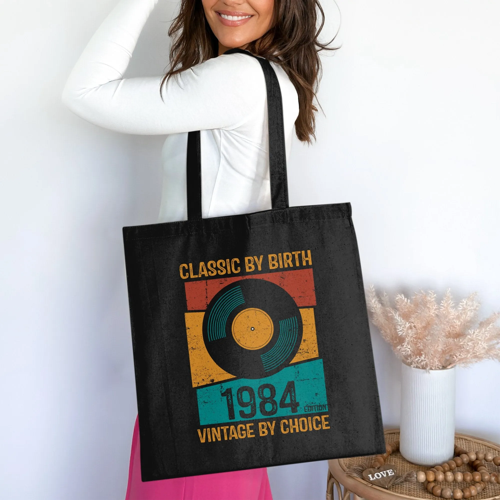 Classic by Birth 1984 Edition Tote Bag, Vintage by Choice Cotton Bag for Life, Birthday Gift Tote Bag, Retro Style Bag